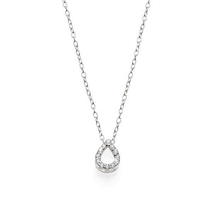Sterling Silver Cubic Zirconia Claw Set Open Pear Shape Pendant With Chain
