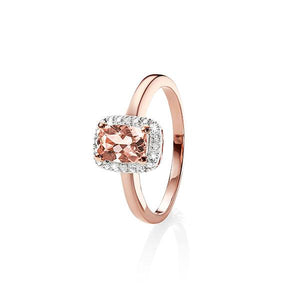 9ct Rose Gold Morganite And Diamond Halo Ring
