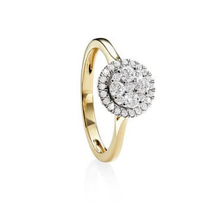9ct Yellow Gold 0.50ct Halo Cluster Diamond Ring