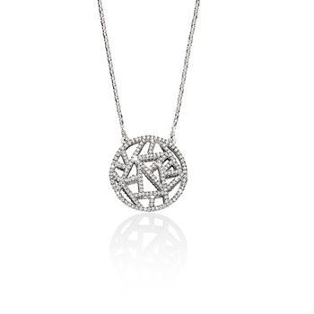 Sterling Silver Cubic Zirconia Circle Disc Necklace