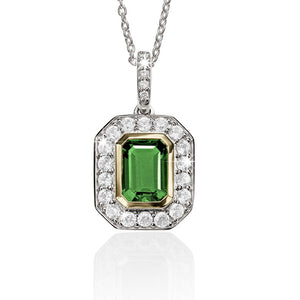 Silver and 9ct Gold Created Emerald & Created White Sapphire Necklet