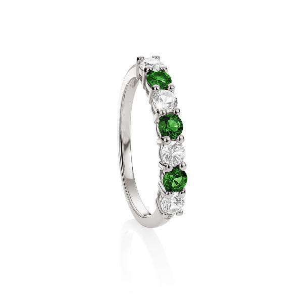 Silver Created Emerald & Created White Sapphire Eternity Ring