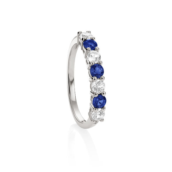 Sterling Silver Created Sapphire & Created White Sapphire Eternity Ring