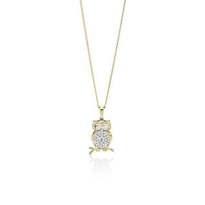 9ct Yellow Gold Cubic Zirconia Owl Pendant