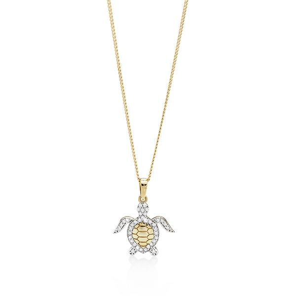 9ct Gold Cubic Zirconia Turtle Pendant