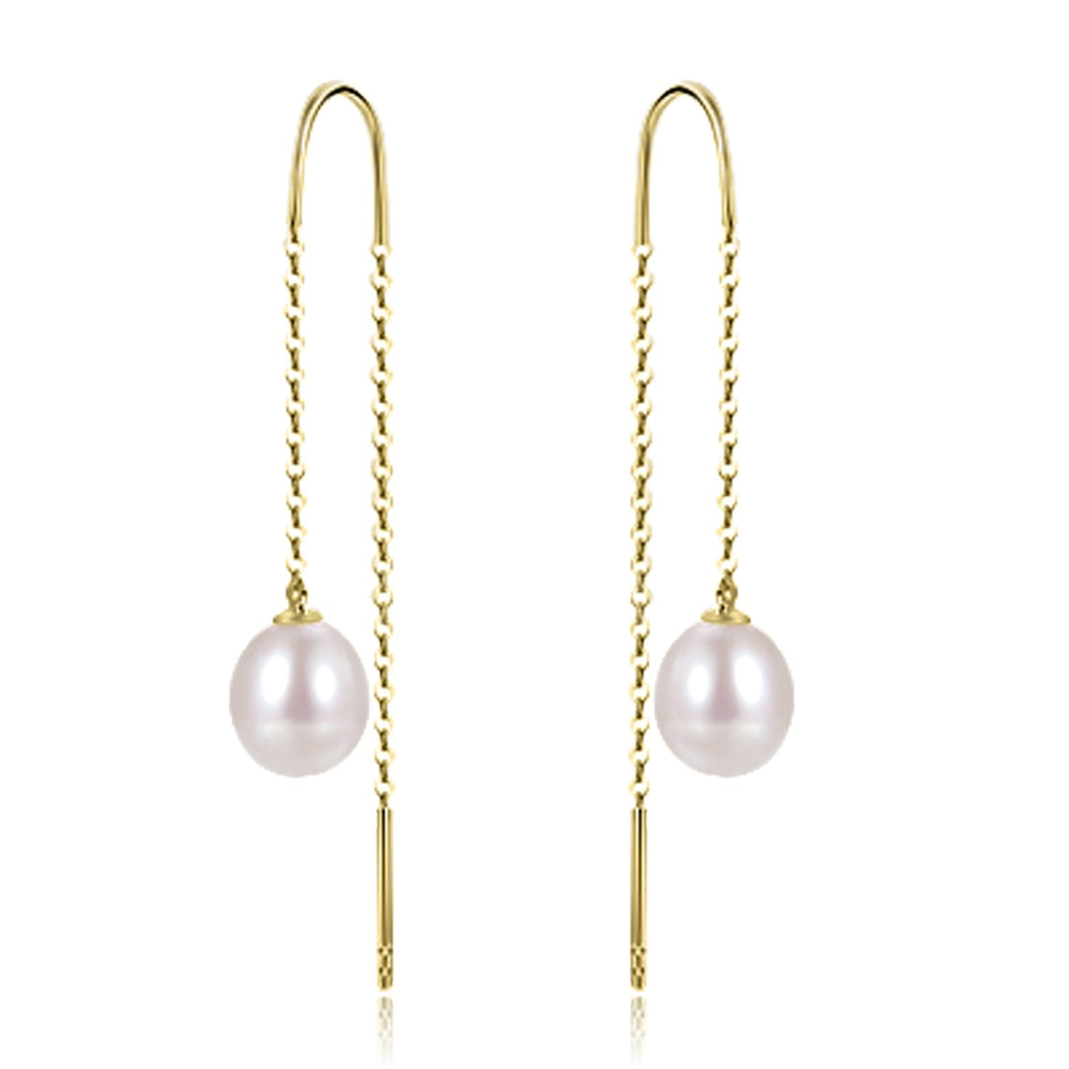 9ct Yellow Gold Earrings Threader With 8-8.5mm Drop Freshwater Pearl (6624746930340) (7077458837668)