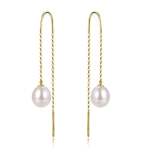 9ct Yellow Gold Earrings Threader With 8-8.5mm Drop Freshwater Pearl (6624746930340) (7077458837668)