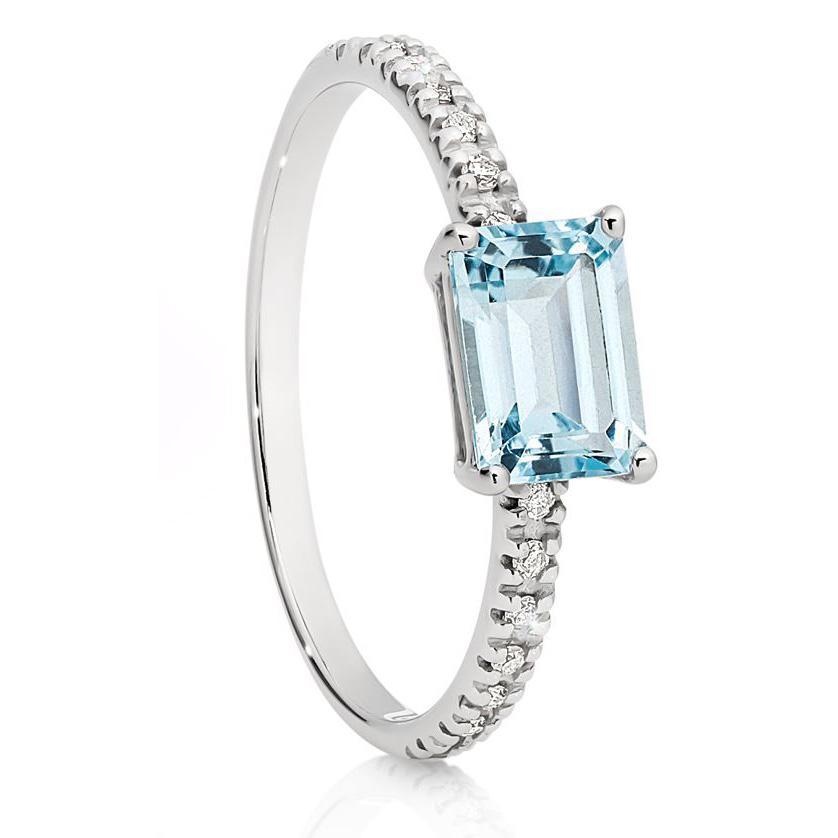 MP5858 9ct WG Blue Topaz (Emerald Cut 7x5mm) and Diamonds 0.07ct Ring (7106960720036)