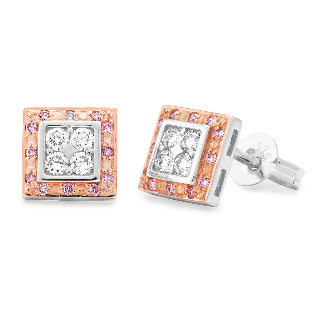 White and Pink Diamond Bead Set Earrings