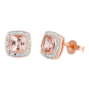 9ct Rose Gold Morganite & Diamond Earrings