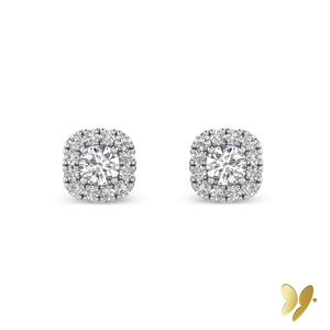 10ct White Gold, Square Shaped Diamond Halo Earrings. Set with 0.75cts (tdw) of Harmony Created Diamonds