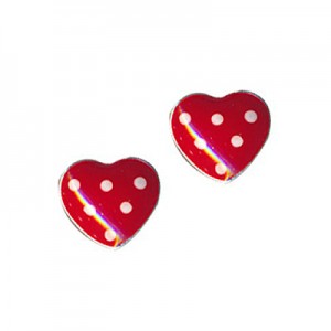Red and White Spot Enamel Heart Studs