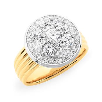 18ct Yellow and White Gold 1.66ct Diamond Bead Set Dress Ring