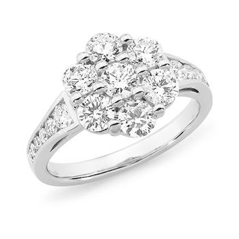 18ct White Gold 1.71ct Diamond Cluster Engagement Ring