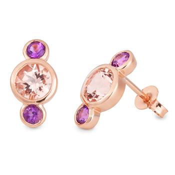 9ct Rose Gold Morganite & Amethyst Stud Earrings