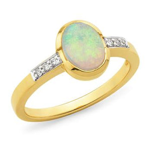 Opal & Diamond Bezel/Bead Set Dress Ring