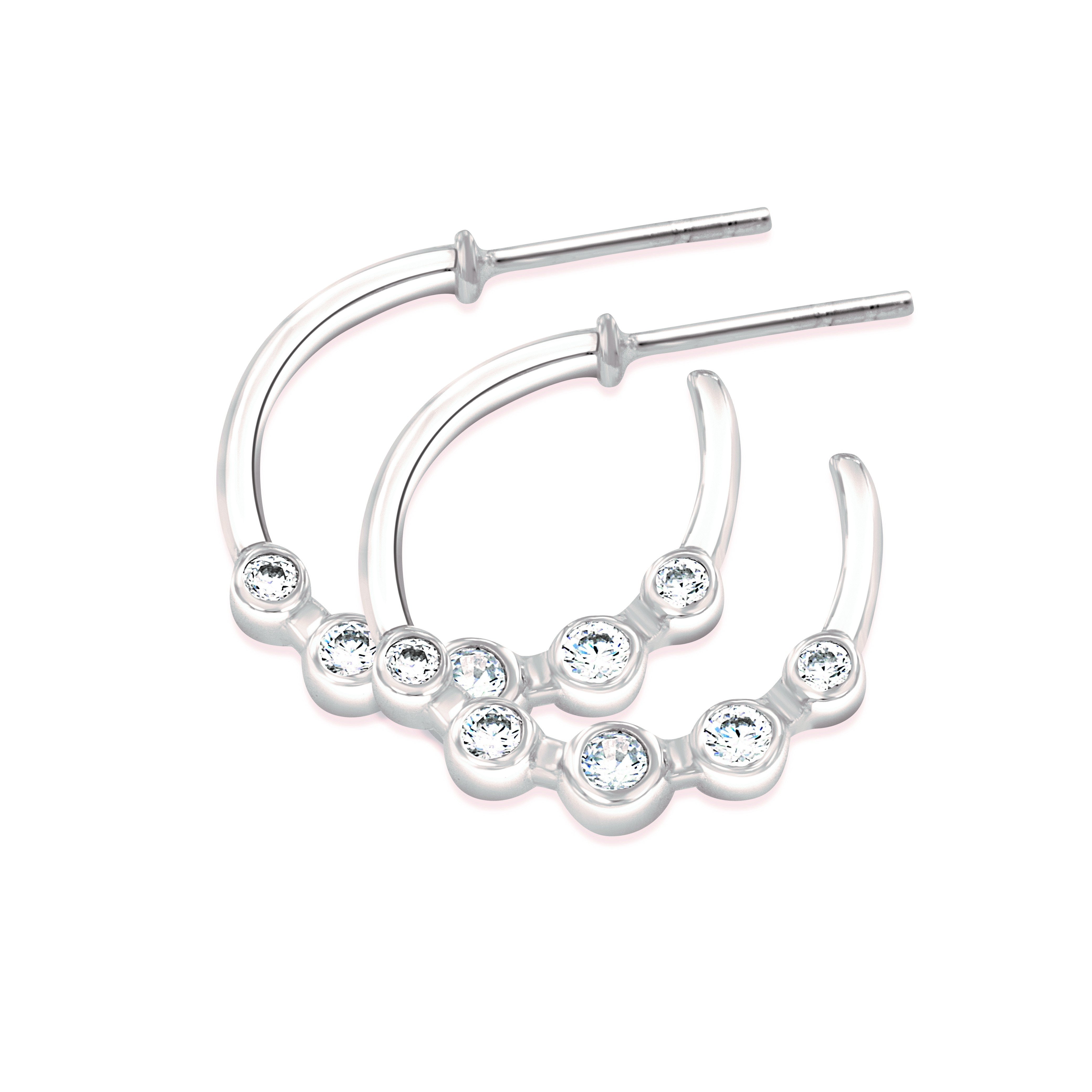 Sterling Silver And Cubic Zirconia (CZ) Half Hoops Earrings