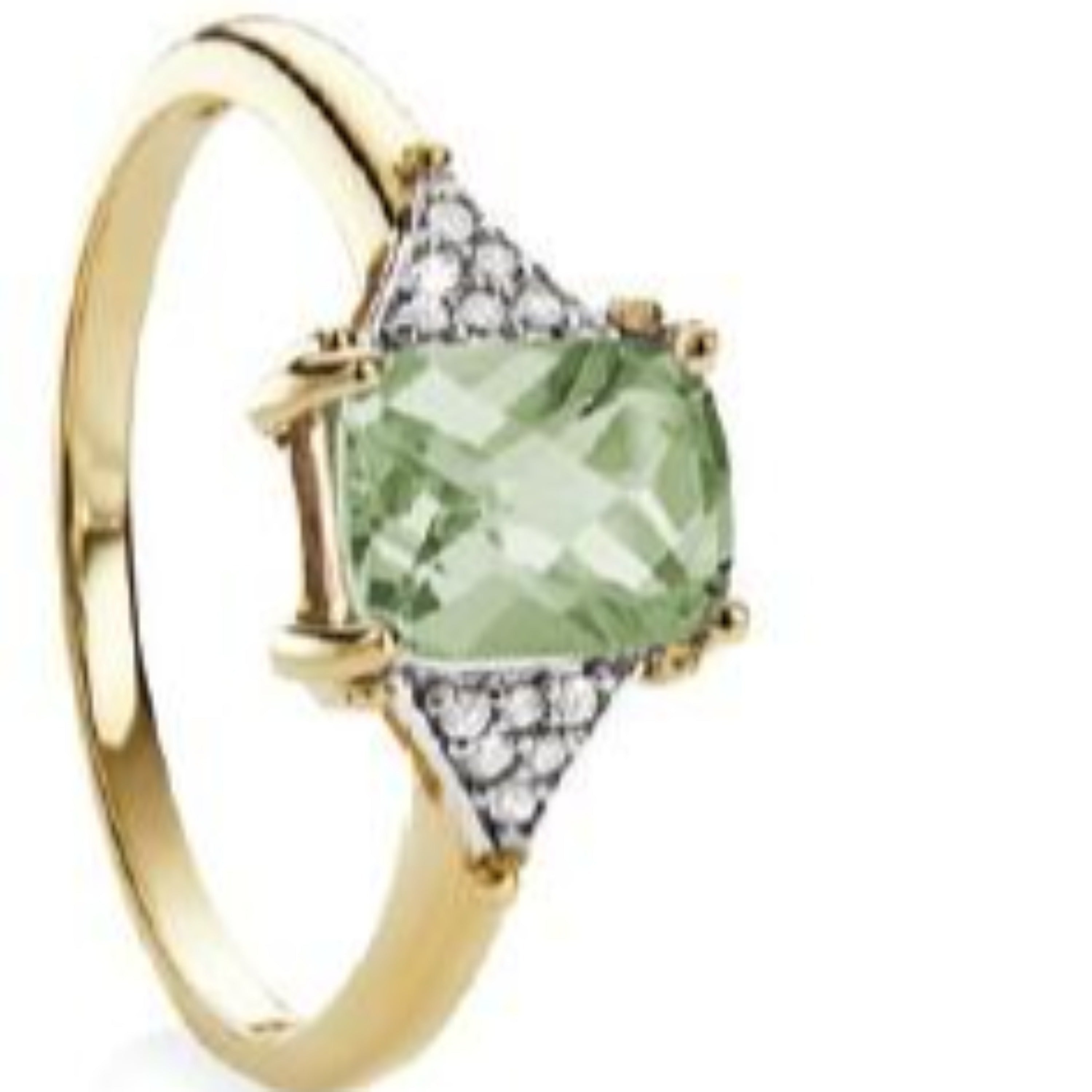 9ct Yellow Gold Green Amethyst & Diamond Ring