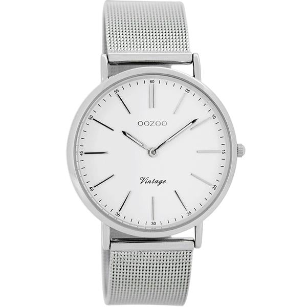 OOZOO Watch 36mm silver case / silver on white / silver mesh