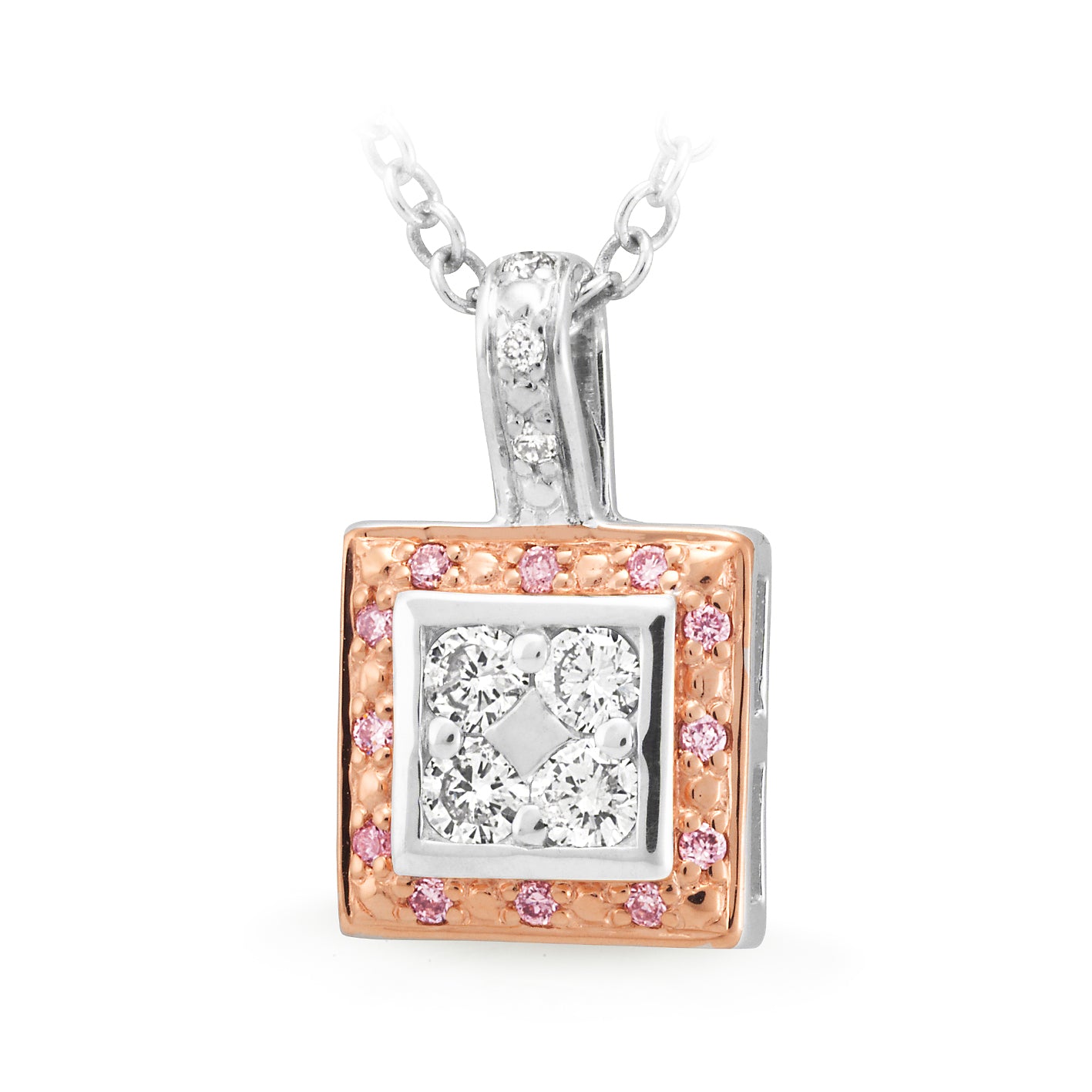 9ct Rose and White Gold Pink and White Diamond Bead Set Pendant