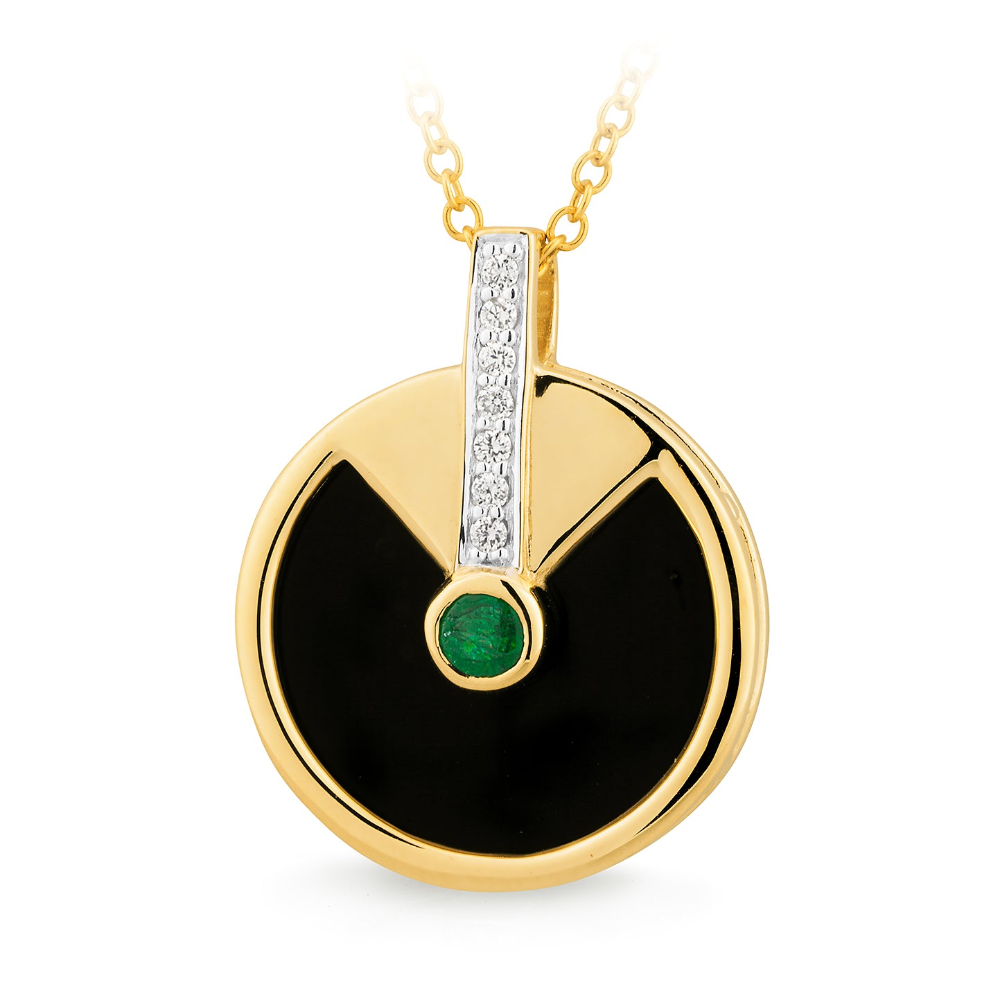 Onyx, Emerald & Diamond Pendant