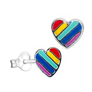 Rainbow Enamel Heart Studs
