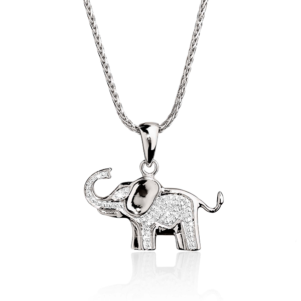 Silver diamond 0.066ct elephant pendant