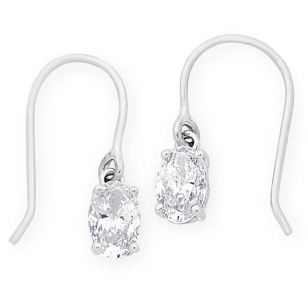 Sterling Silver Oval Cubic Zirconia Drop Earrings