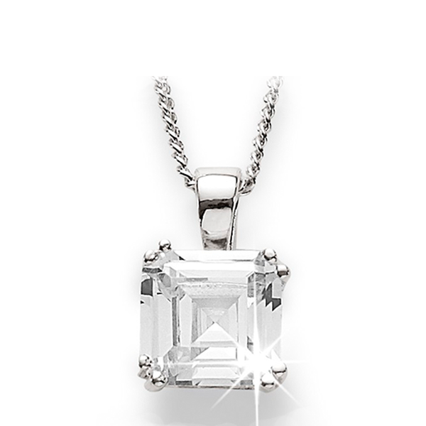 Sterling Silver Octagonal Step-Up Cubic Zirconia Pendant