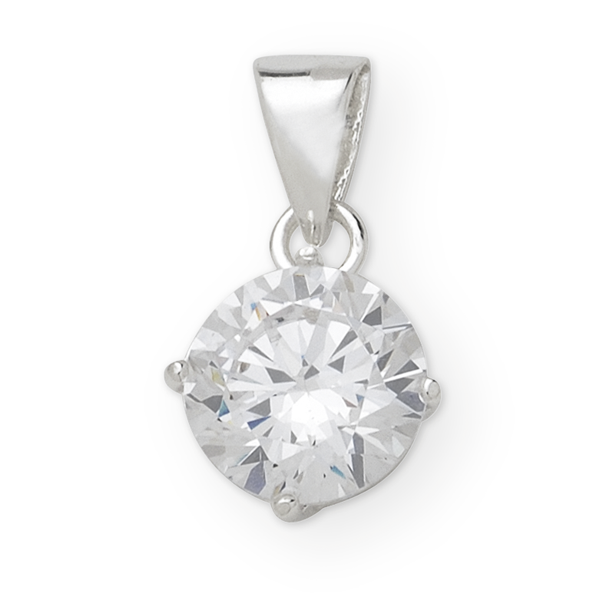 Sterling Silver Round Cubic Zirconia Solitaire Pendant