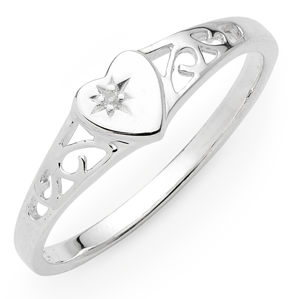 Sterling Silver Diamond Heart Signet Ring