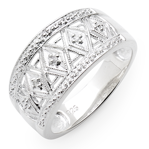 Sterling Silver Diamond Patterned Ring