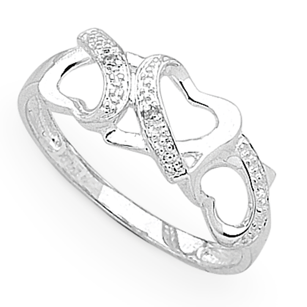 Sterling Silver Diamond Triple Heart Ring