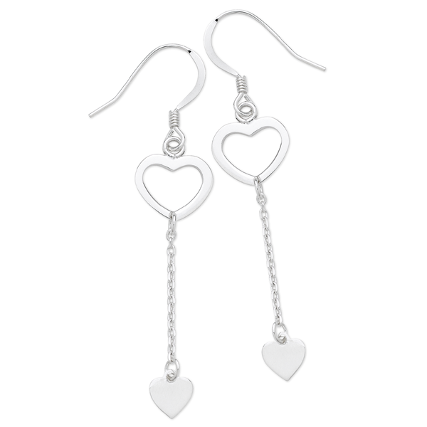 Sterling Silver Double Heart Drop Earrings