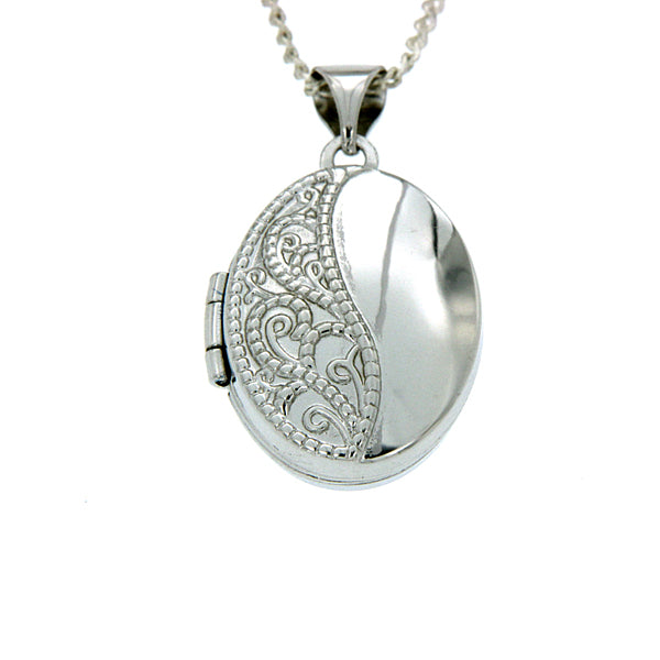 Sterling Silver Oval Shape Embossed And Polished Locket