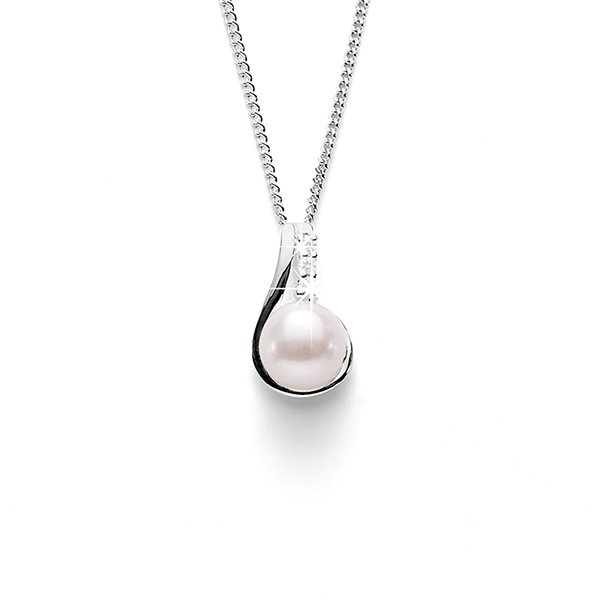 Sterling Silver Pearl and Cubic Zirconia Pendant