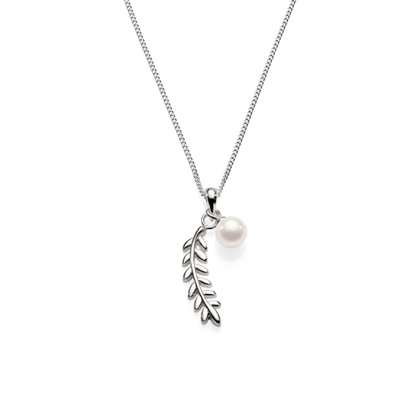 Sterling Silver Feather and Pearl Pendant with Chain