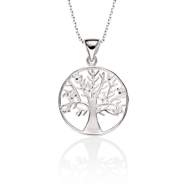 Sterling Silver Tree Of Life Cubic Zirconia Pendant