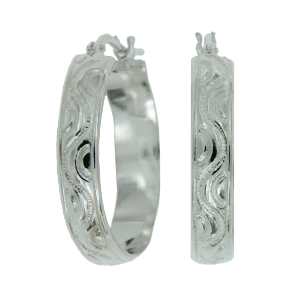 Sterling Silver Thick Engraved Hoops