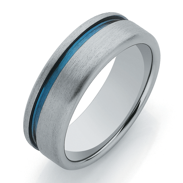 Titanium Sanded Finish and Blue Groove Band