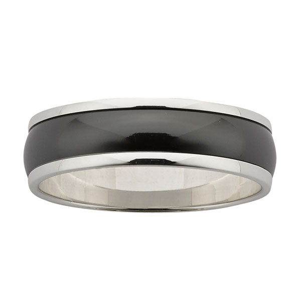 Ziro 6mm Polished Sterling Silver & Black Zirconium Ring