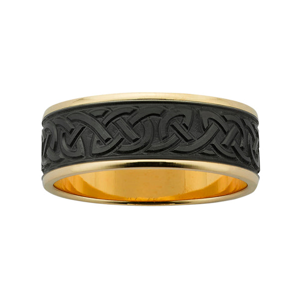 ZiRO 9ct Yellow Gold & Black Zirconium Celtic Patterned Ring