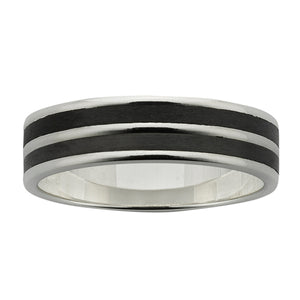 ZiRO Sterling Silver Ring with Two Black Zirconium inlays