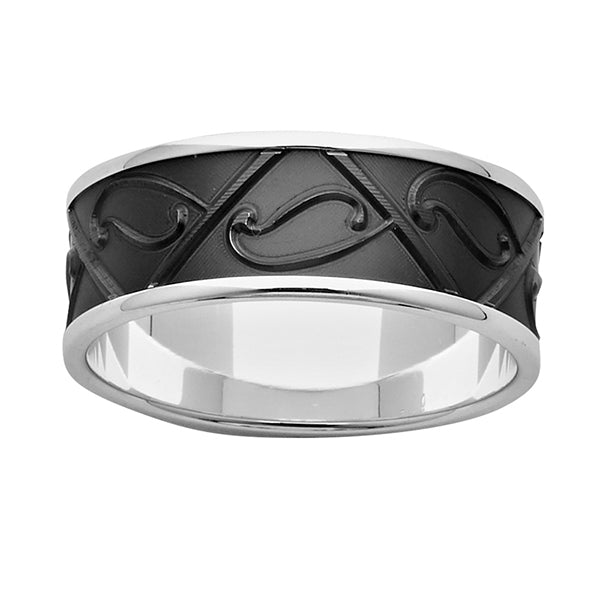 ZiRO Sterling Silver and Black Zirconium Patterned Ring