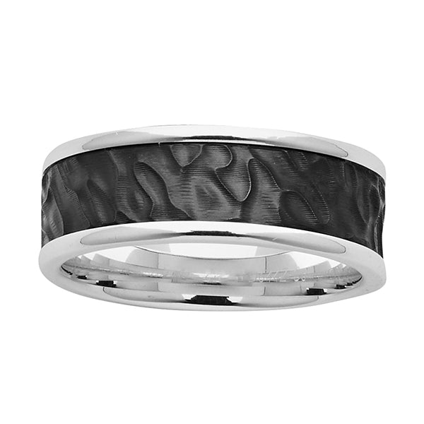 ZiRO Sterling Silver and Black Zirconium Ripple Ring