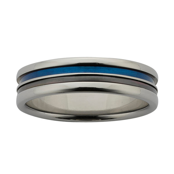 ZiRO Titanium Ring with Black Zirconium Centre & Blue Groove