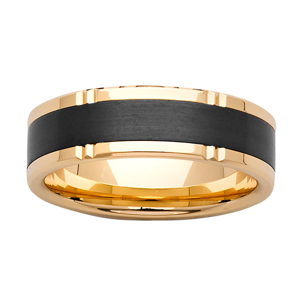 ZiRO Yellow Gold and Black Zirconium Ring