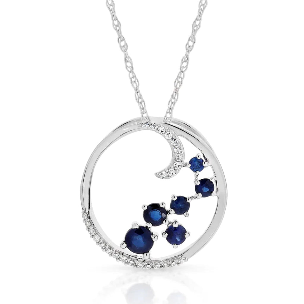 White Gold Blue Sapphire & Diamond Open Circle Pendant