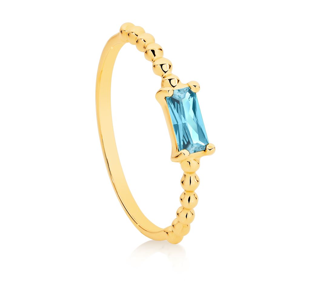 MP5936 9ct yellow gold light blue CZ beaded ring