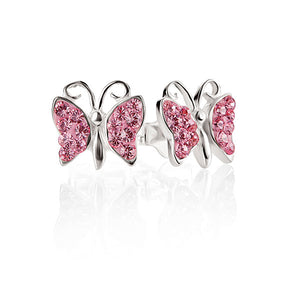 Sterling Silver Pink Cubic Zirconia Butterfly Studs